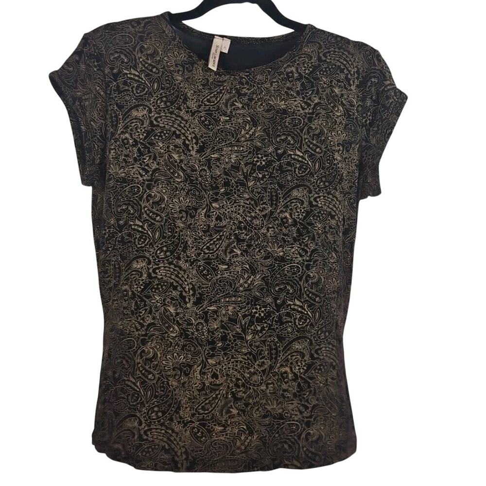Whimsigoth Vtg 90s Slinky Baby Tee PL Black Gold Dark Romance Goth Fairy Grunge